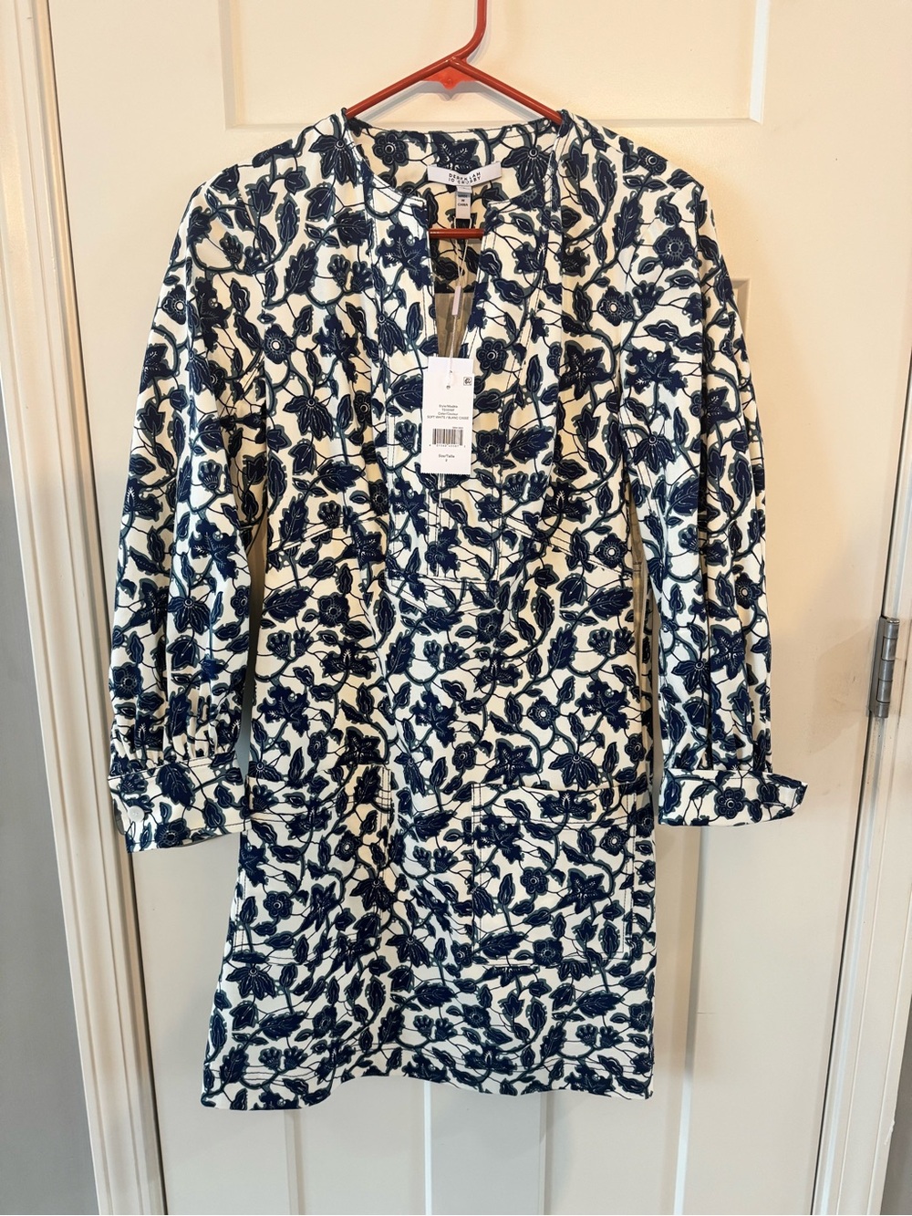 10 Crosby Derek Lam Navy and Cream Floral Top